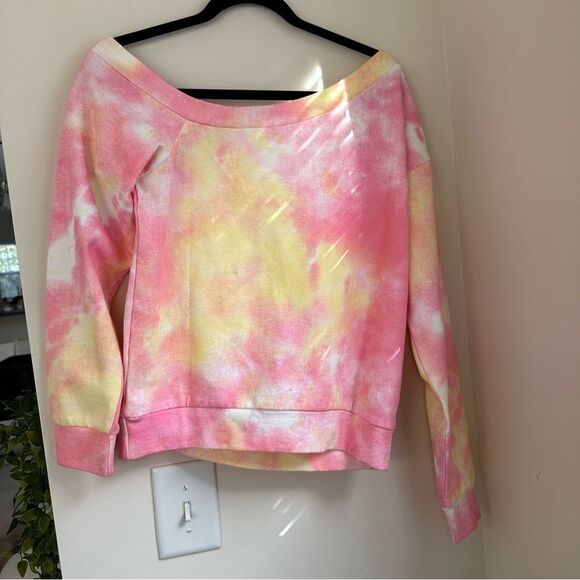 Superdown Ashtyn Off Shoulder Sweatshirt in Pink and yellow Tie Dye - Picture 9 of 10